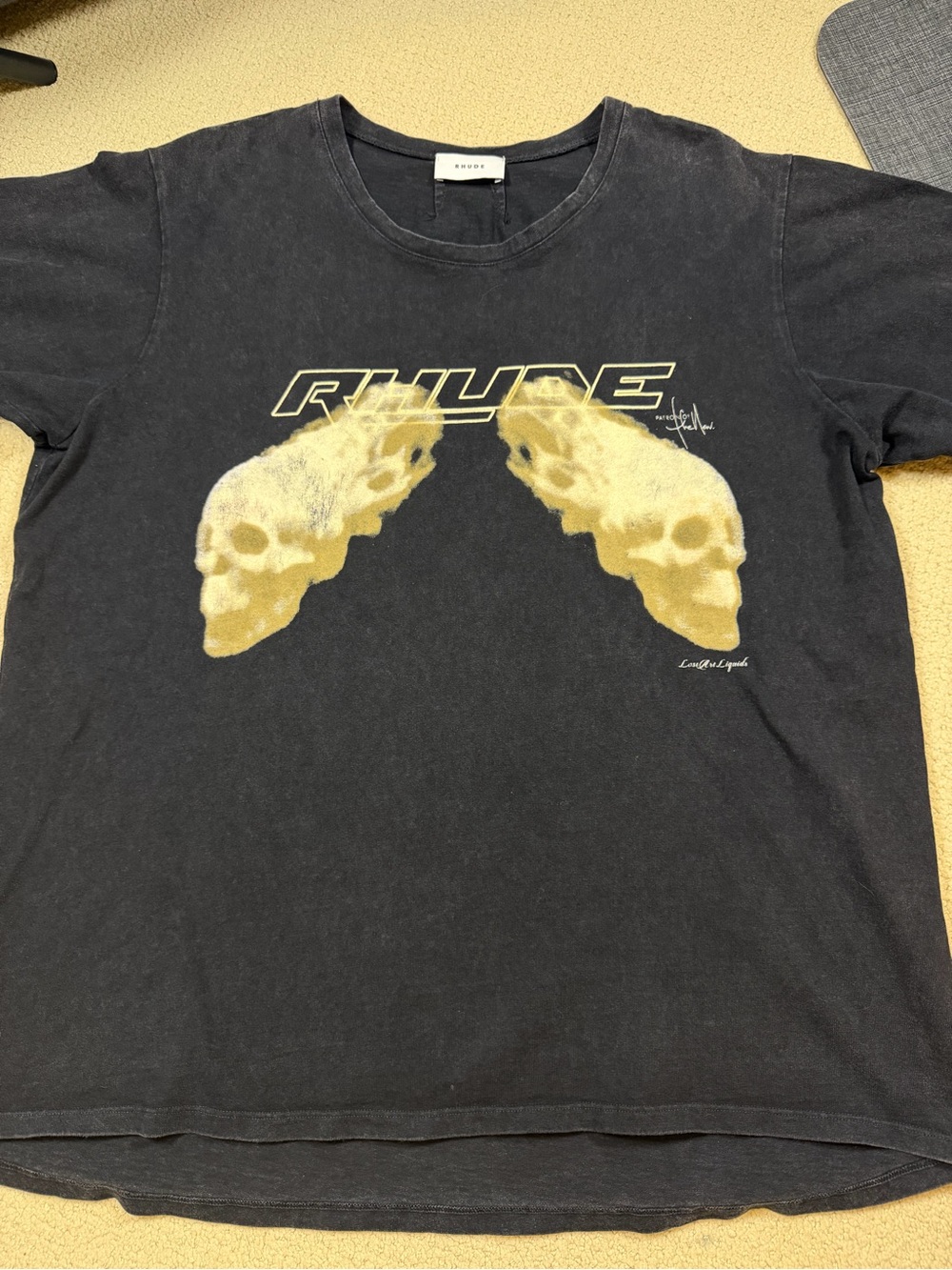 Rhude Black Tee with Skull Wing Graphic